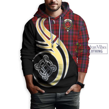 Kelly of Sleat Red Tartan Hoodie with Family Crest and Celtic Symbol Style