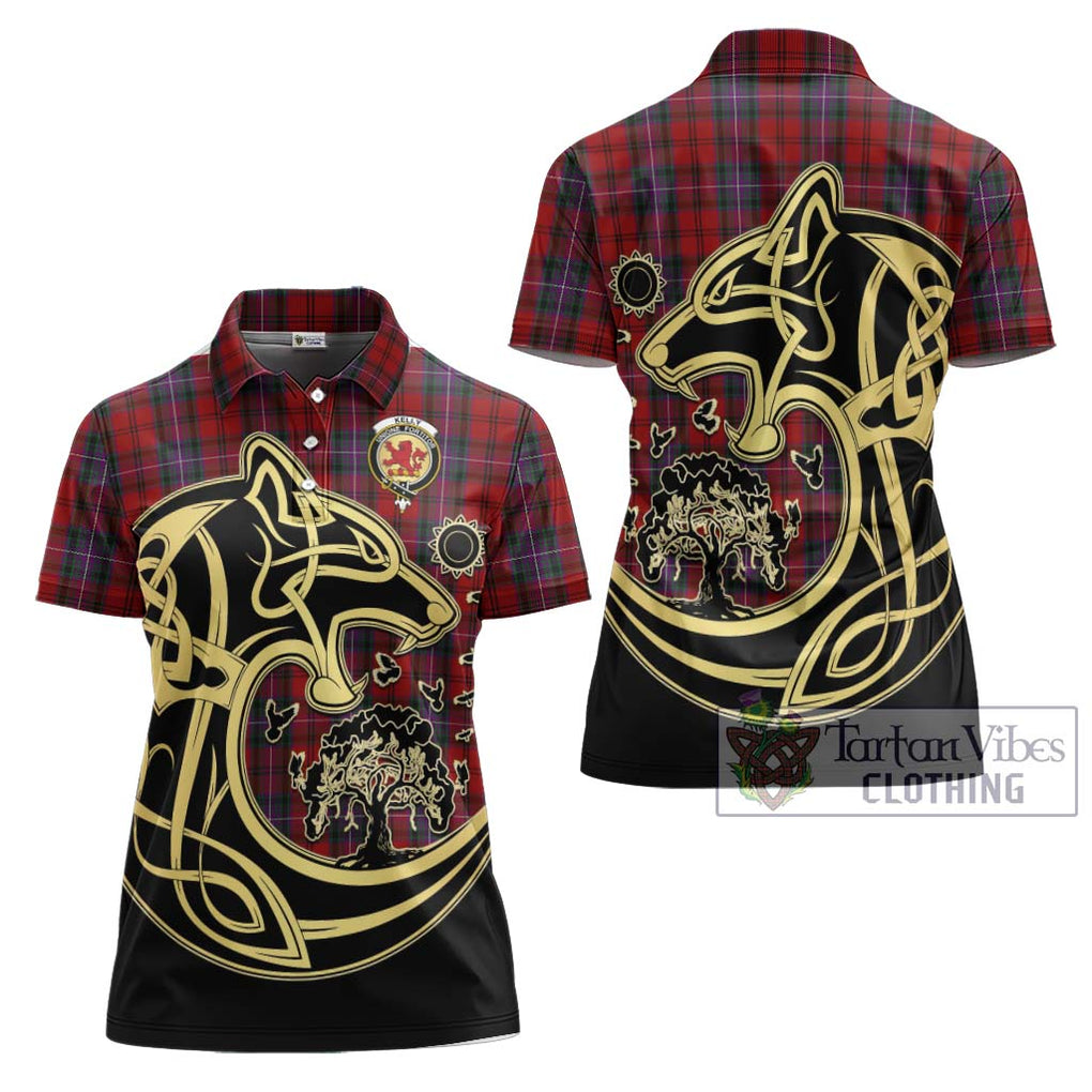 Kelly of Sleat Red Tartan Women's Polo Shirt with Family Crest Celtic Wolf Style Women - Tartanvibesclothing Shop