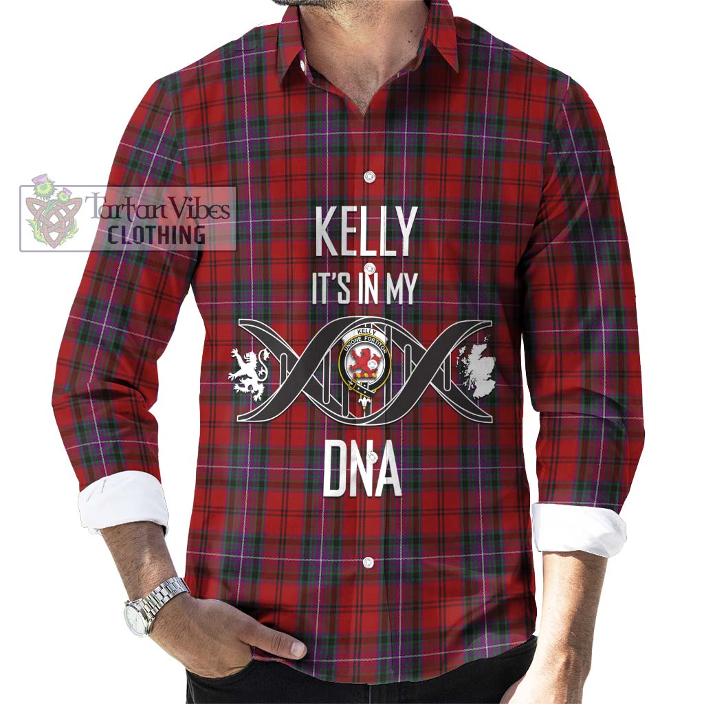 Tartan Vibes Clothing Kelly of Sleat Red Tartan Long Sleeve Button Shirt with Family Crest DNA In Me Style