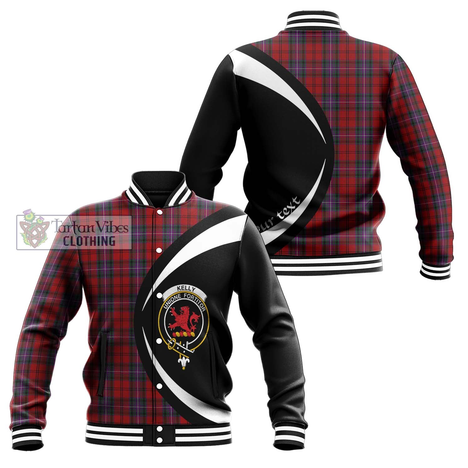 Kelly of Sleat Red Tartan Baseball Jacket with Family Crest Circle Style Unisex - Tartan Vibes Clothing