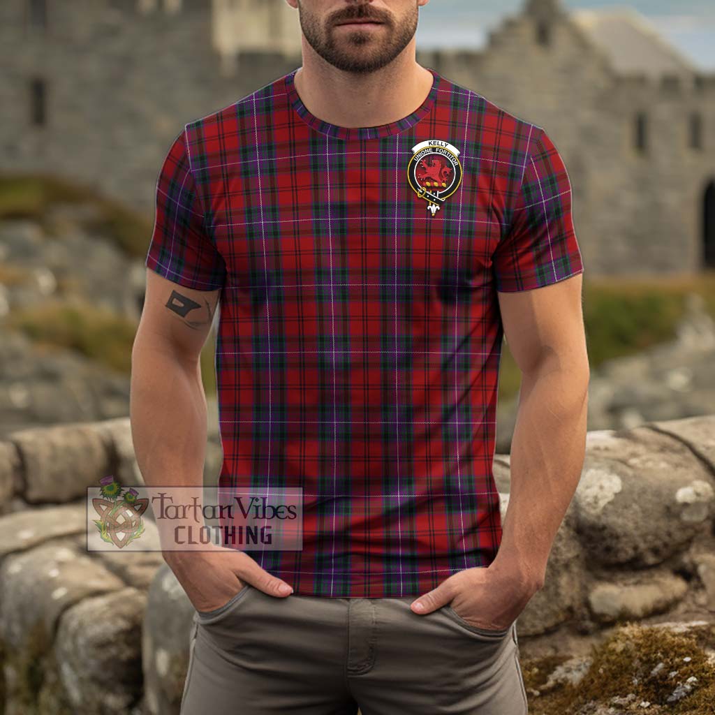 Tartan Vibes Clothing Kelly of Sleat Red Tartan Cotton T-Shirt with Family Crest