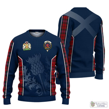 Kelly of Sleat Red Tartan Knitted Sweatshirt with Family Crest and Scottish Thistle Vibes Sport Style