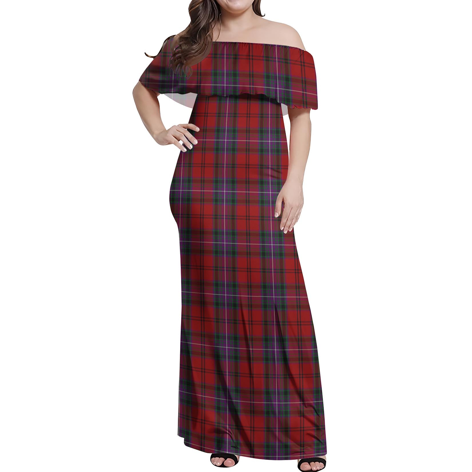 Kelly of Sleat Red Tartan Off Shoulder Long Dress Women's Dress - Tartanvibesclothing