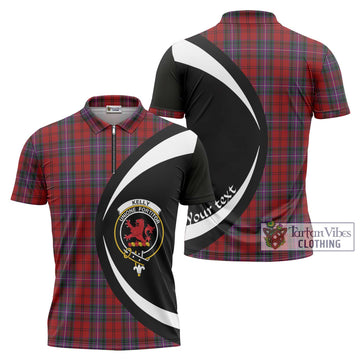 Kelly of Sleat Red Tartan Zipper Polo Shirt with Family Crest Circle Style