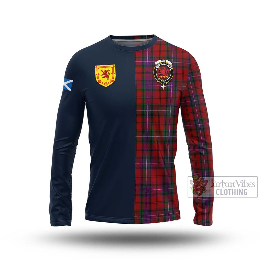 Tartan Vibes Clothing Kelly of Sleat Red Tartan Long Sleeve T-Shirt with Scottish Lion Royal Arm Half Style