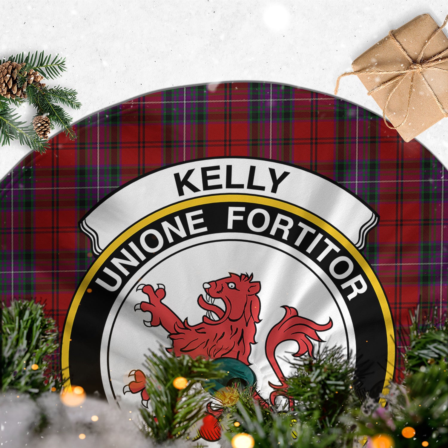 Kelly of Sleat Red Tartan Christmas Tree Skirt with Family Crest - Tartanvibesclothing