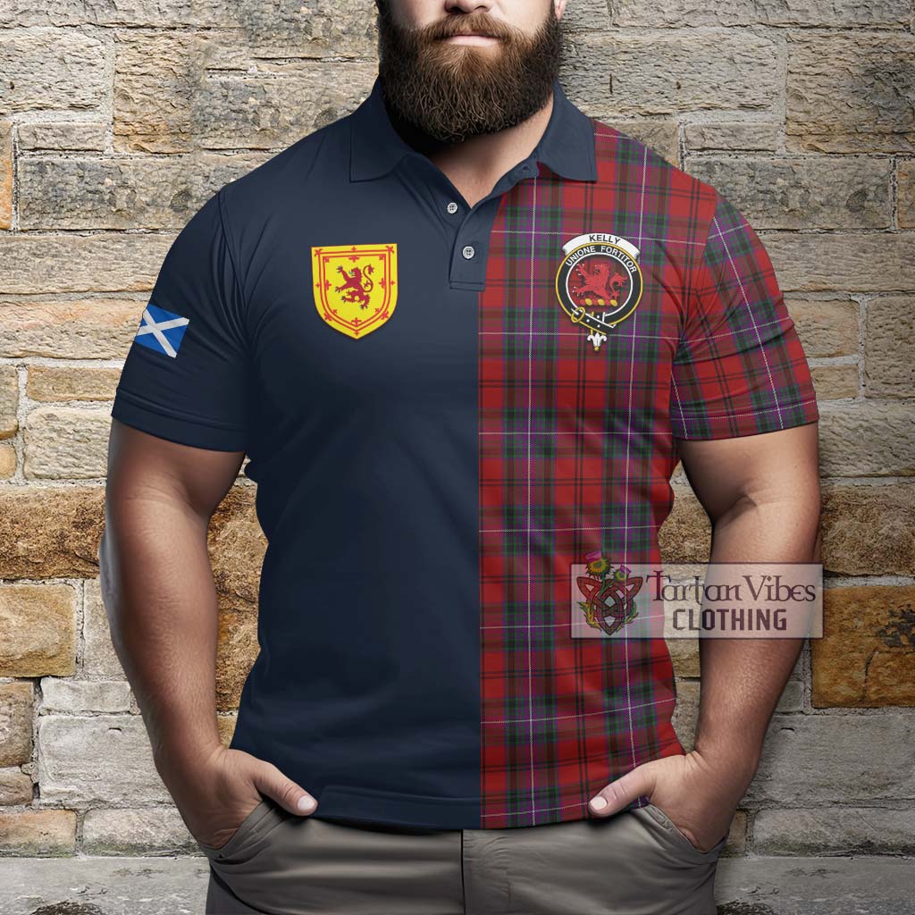 Tartan Vibes Clothing Kelly of Sleat Red Tartan Polo Shirt with Scottish Lion Royal Arm Half Style