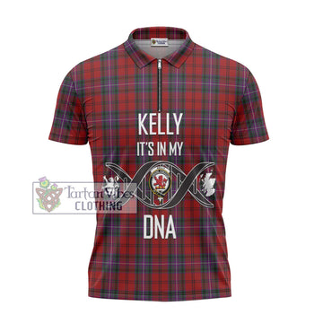 Kelly of Sleat Red Tartan Zipper Polo Shirt with Family Crest DNA In Me Style