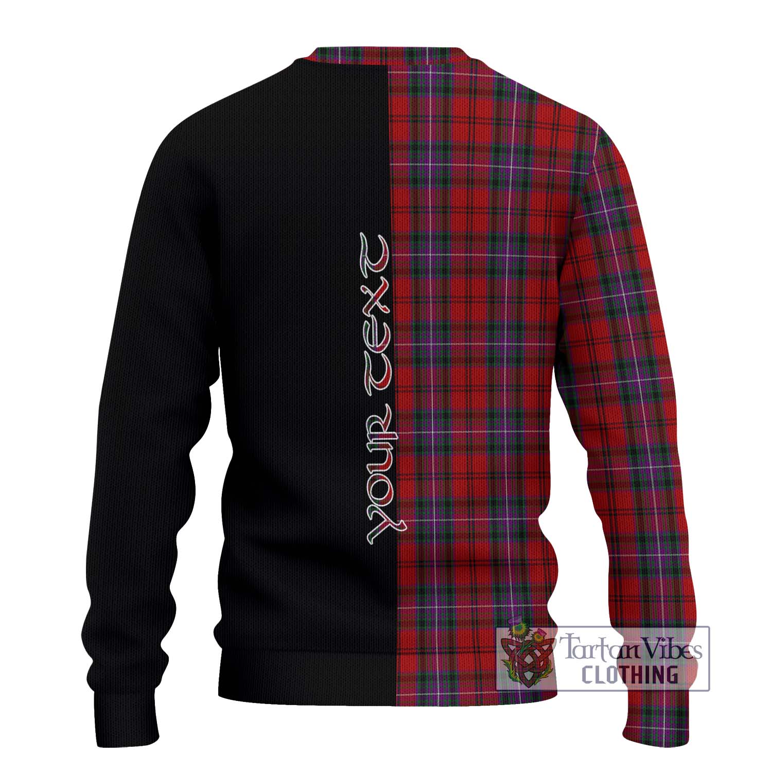 Tartan Vibes Clothing Kelly of Sleat Red Tartan Knitted Sweater with Family Crest and Half Of Me Style