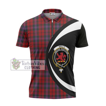 Kelly of Sleat Red Tartan Zipper Polo Shirt with Family Crest Circle Style