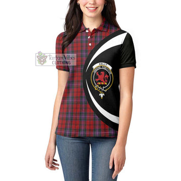 Kelly of Sleat Red Tartan Women's Polo Shirt with Family Crest Circle Style