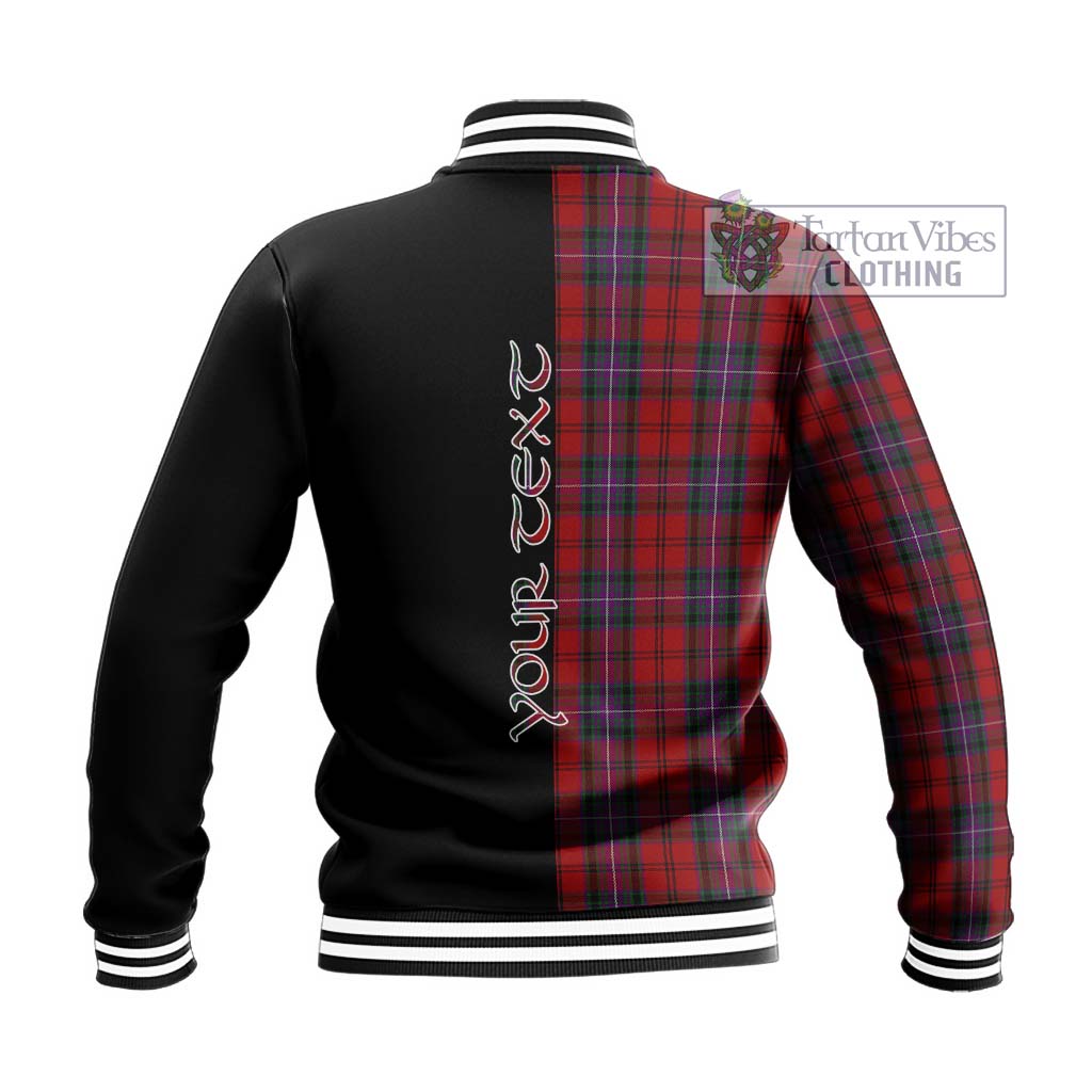 Tartan Vibes Clothing Kelly of Sleat Red Tartan Baseball Jacket with Family Crest and Half Of Me Style