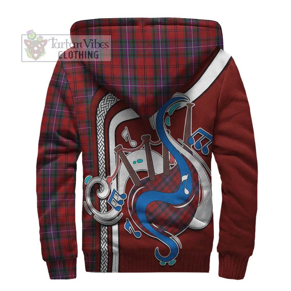 Kelly of Sleat Red Tartan Sherpa Hoodie with Epic Bagpipe Style - Tartanvibesclothing Shop