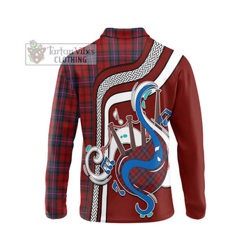 Kelly of Sleat Red Tartan Long Sleeve Polo Shirt with Epic Bagpipe Style