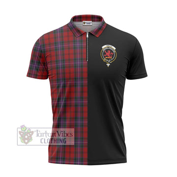 Kelly of Sleat Red Tartan Zipper Polo Shirt with Family Crest and Half Of Me Style