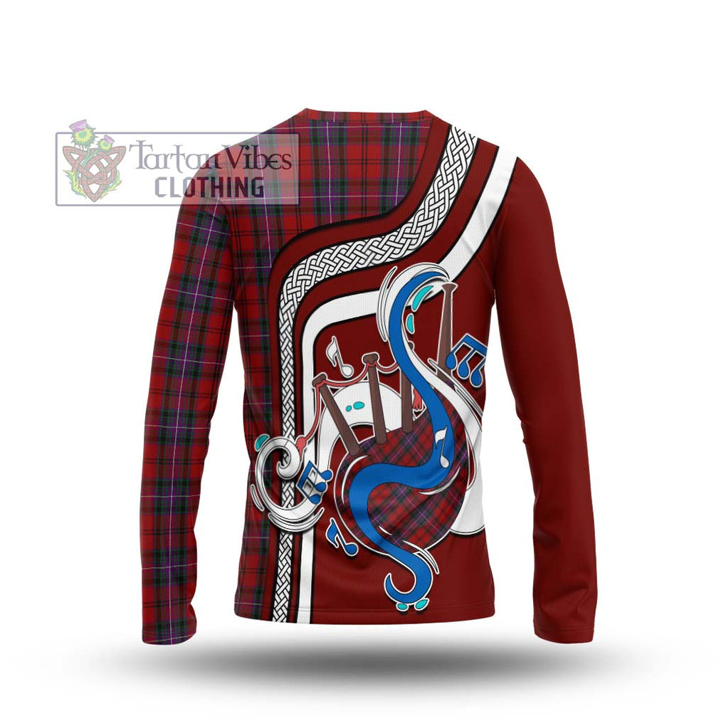 Tartan Vibes Clothing Kelly of Sleat Red Tartan Long Sleeve T-Shirt with Epic Bagpipe Style