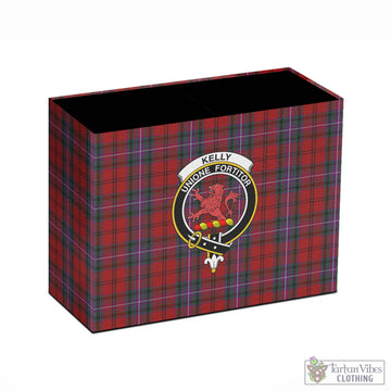 Kelly of Sleat Red Tartan Pen Holder with Family Crest