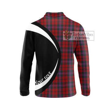 Kelly of Sleat Red Tartan Long Sleeve Polo Shirt with Family Crest Circle Style