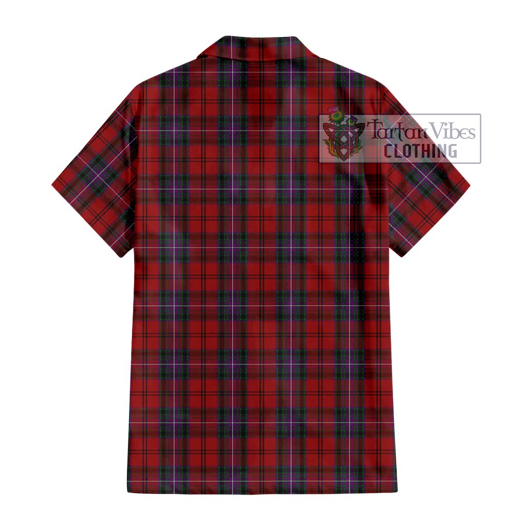 Tartan Vibes Clothing Kelly of Sleat Red Tartan Short Sleeve Button Shirt with Family Crest DNA In Me Style