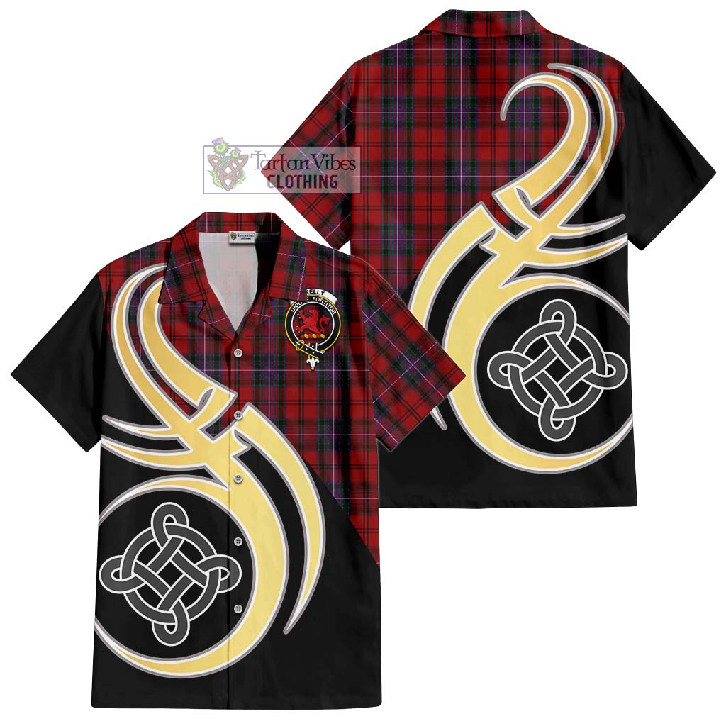 Kelly of Sleat Red Tartan Short Sleeve Button Shirt with Family Crest and Celtic Symbol Style - Tartan Vibes Clothing