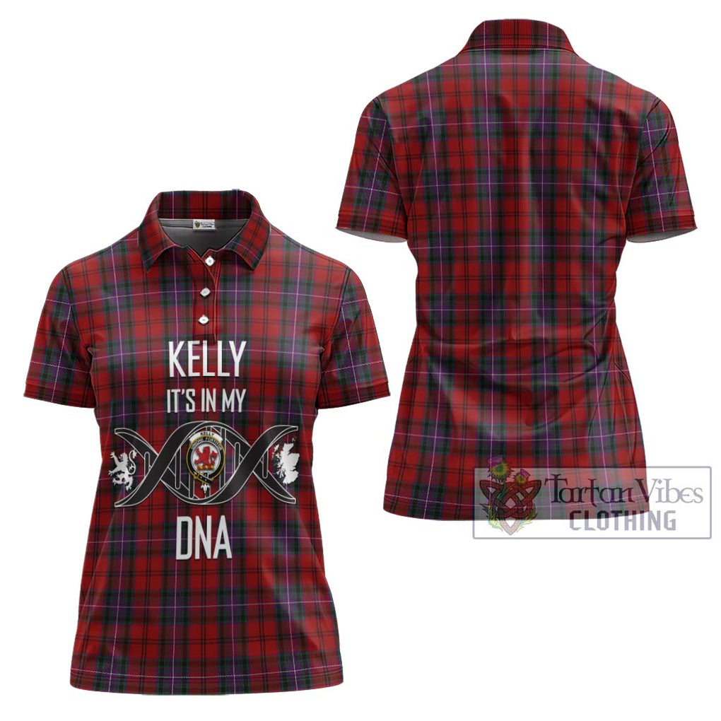 Kelly of Sleat Red Tartan Women's Polo Shirt with Family Crest DNA In Me Style - Tartanvibesclothing Shop