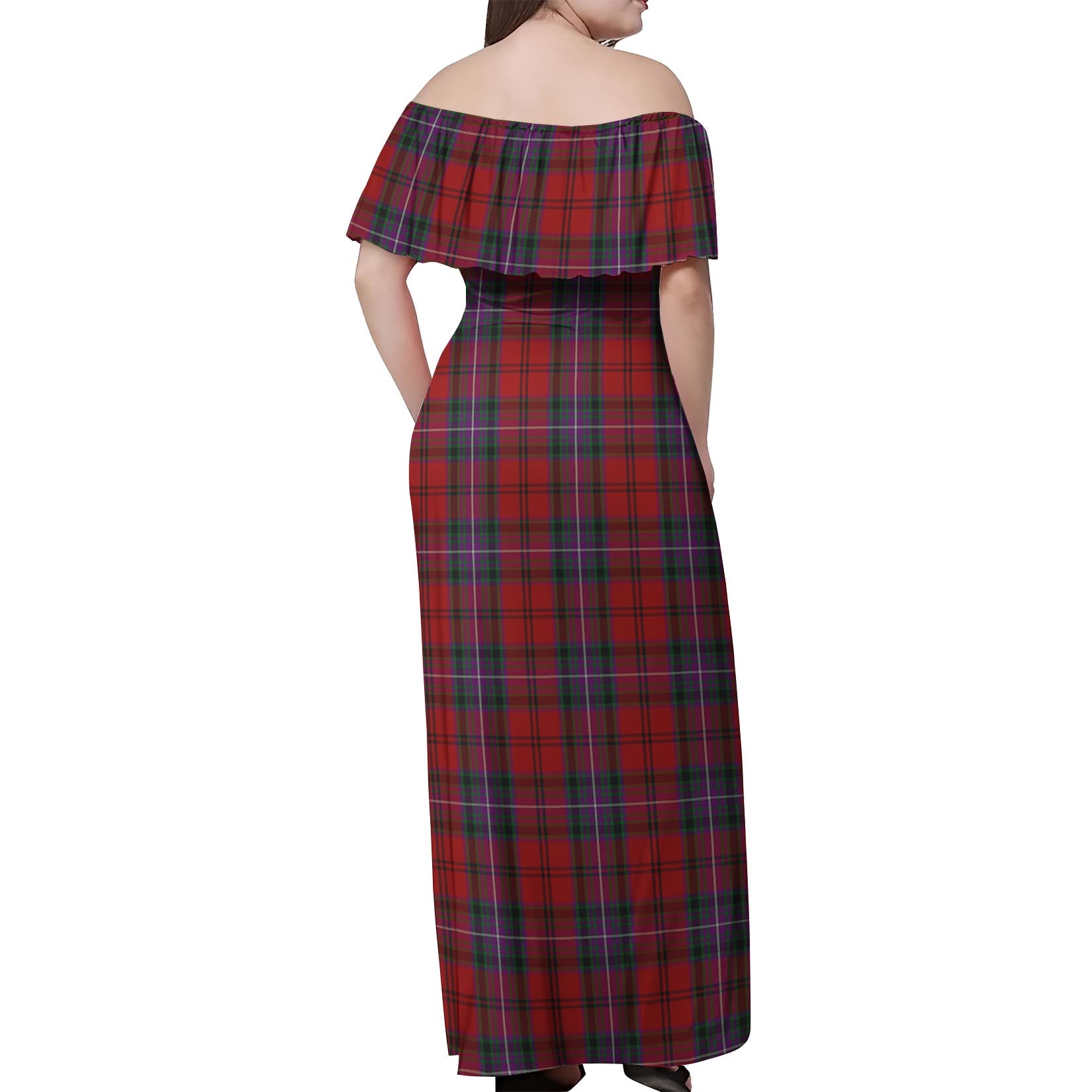 Kelly of Sleat Red Tartan Off Shoulder Long Dress - Tartanvibesclothing