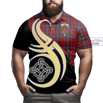 Kelly of Sleat Red Tartan Polo Shirt with Family Crest and Celtic Symbol Style