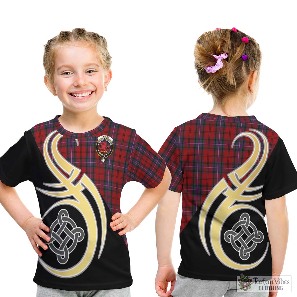 Kelly of Sleat Red Tartan Kid T-Shirt with Family Crest and Celtic Symbol Style - Tartan Vibes Clothing