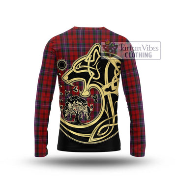 Kelly of Sleat Red Tartan Long Sleeve T-Shirt with Family Crest Celtic Wolf Style