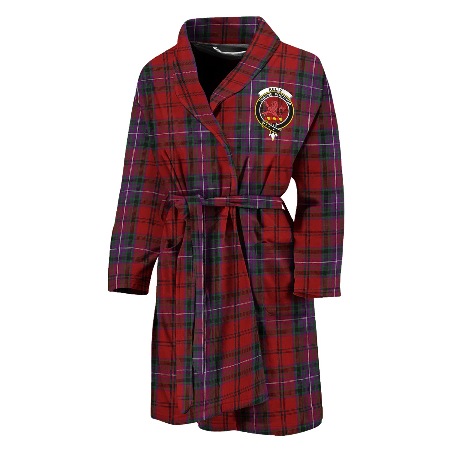 Kelly of Sleat Red Tartan Bathrobe with Family Crest Unisex M - Tartan Vibes Clothing