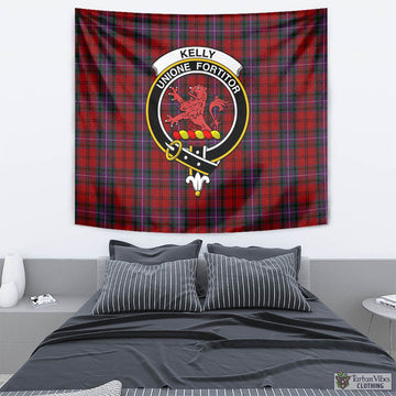 Kelly of Sleat Red Tartan Tapestry Wall Hanging and Home Decor for Room with Family Crest