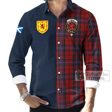 Kelly of Sleat Red Tartan Long Sleeve Button Shirt with Scottish Lion Royal Arm Half Style