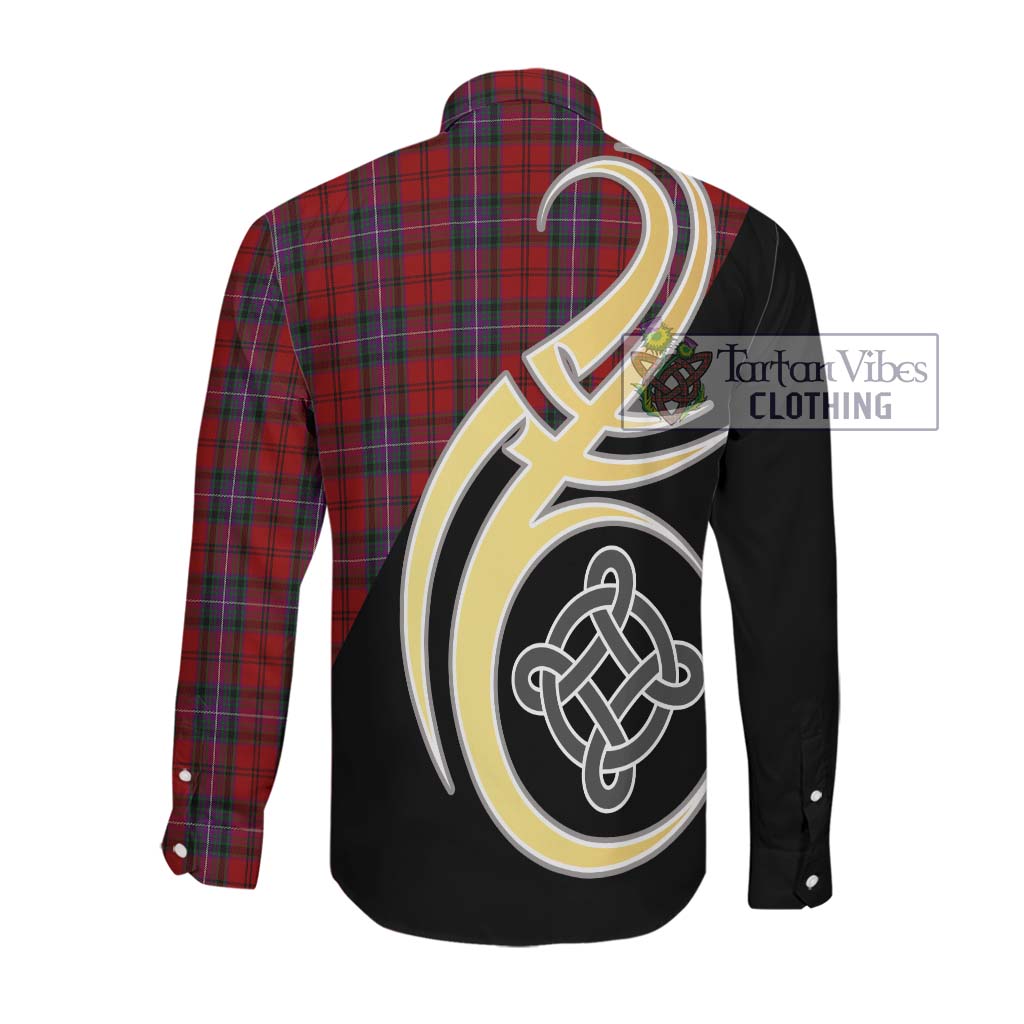 Kelly of Sleat Red Tartan Long Sleeve Button Shirt with Family Crest and Celtic Symbol Style Men's Shirt - Tartan Vibes Clothing