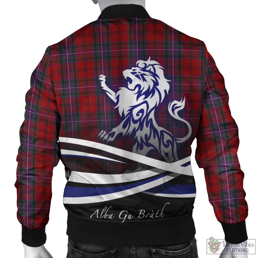 Tartan Vibes Clothing Kelly of Sleat Red Tartan Bomber Jacket with Alba Gu Brath Regal Lion Emblem