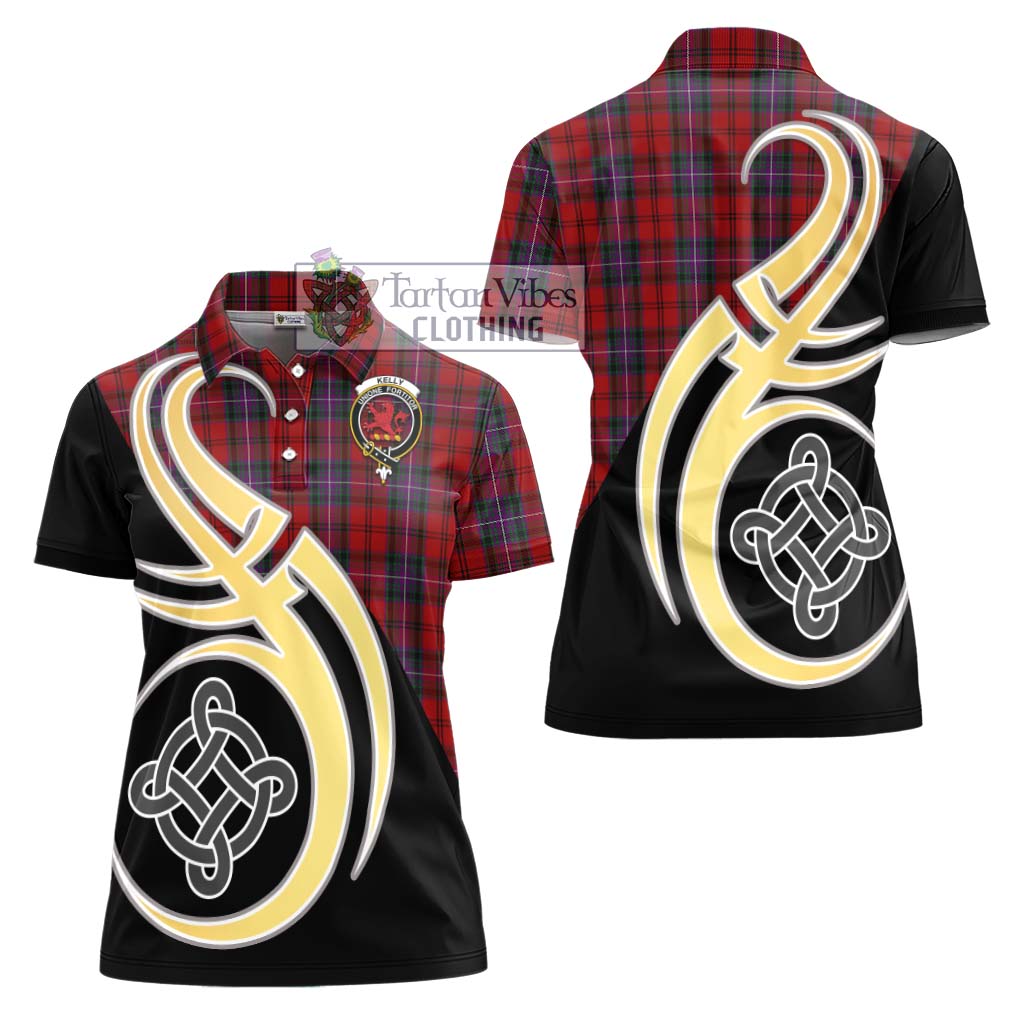 Kelly of Sleat Red Tartan Women's Polo Shirt with Family Crest and Celtic Symbol Style - Tartan Vibes Clothing