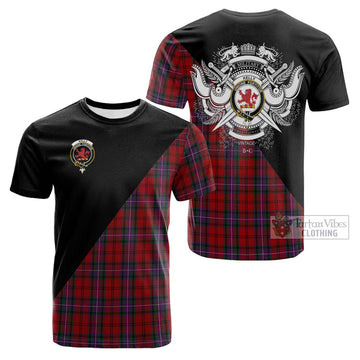 Kelly of Sleat Red Tartan Cotton T-shirt with Family Crest and Military Logo Style