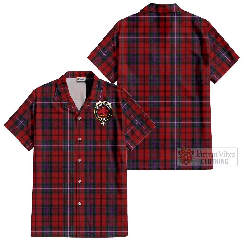 Tartan Vibes Clothing Kelly of Sleat Red Tartan Cotton Hawaiian Shirt with Family Crest
