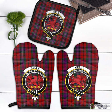 Kelly of Sleat Red Tartan Combo Oven Mitt & Pot-Holder with Family Crest