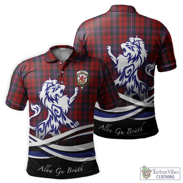 Kelly of Sleat Red Tartan Polo Shirt with Alba Gu Brath Regal Lion Emblem