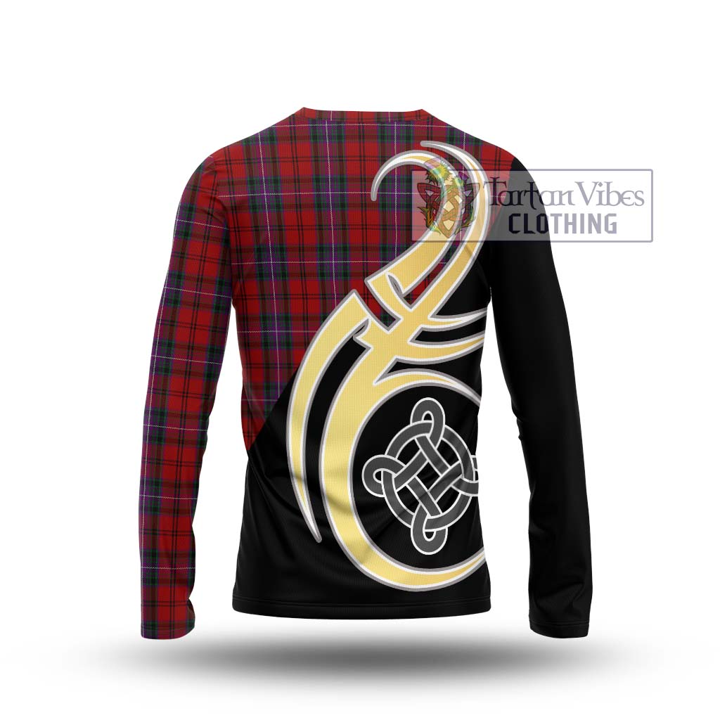 Kelly of Sleat Red Tartan Long Sleeve T-Shirt with Family Crest and Celtic Symbol Style - Tartan Vibes Clothing