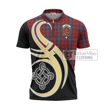 Kelly of Sleat Red Tartan Zipper Polo Shirt with Family Crest and Celtic Symbol Style