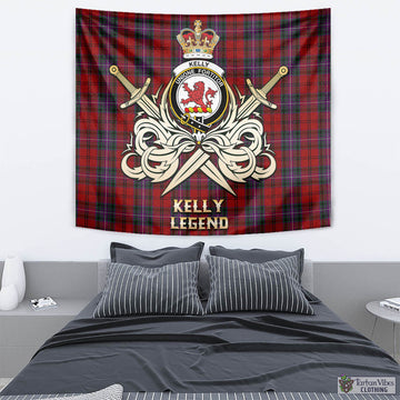 Kelly of Sleat Red Tartan Tapestry with Clan Crest and the Golden Sword of Courageous Legacy
