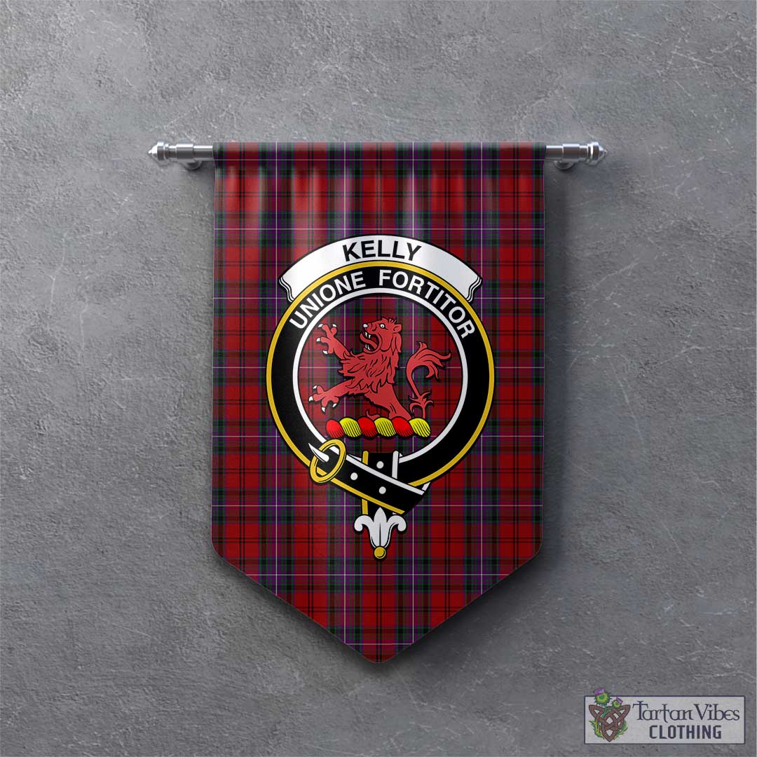 Tartan Vibes Clothing Kelly of Sleat Red Tartan Gonfalon, Tartan Banner with Family Crest