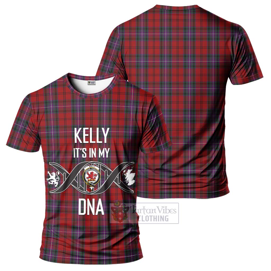 Tartan Vibes Clothing Kelly of Sleat Red Tartan T-Shirt with Family Crest DNA In Me Style