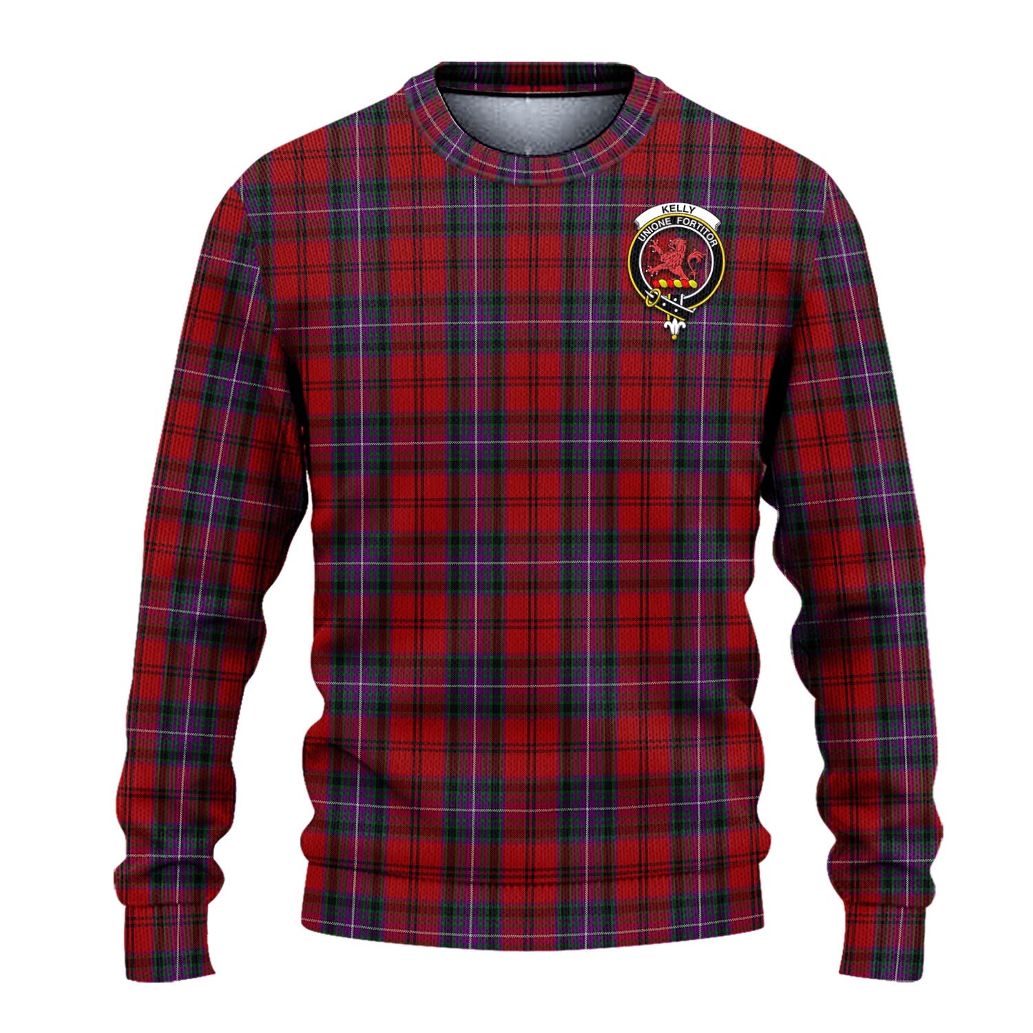 Kelly of Sleat Red Tartan Knitted Sweater with Family Crest - Tartanvibesclothing