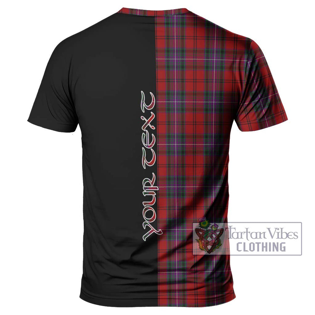 Kelly of Sleat Red Tartan T-Shirt with Family Crest and Half Of Me Style - Tartanvibesclothing Shop