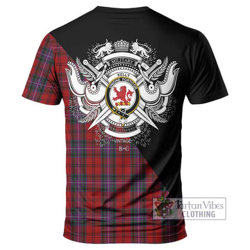 Kelly of Sleat Red Tartan T-Shirt with Family Crest and Military Logo Style