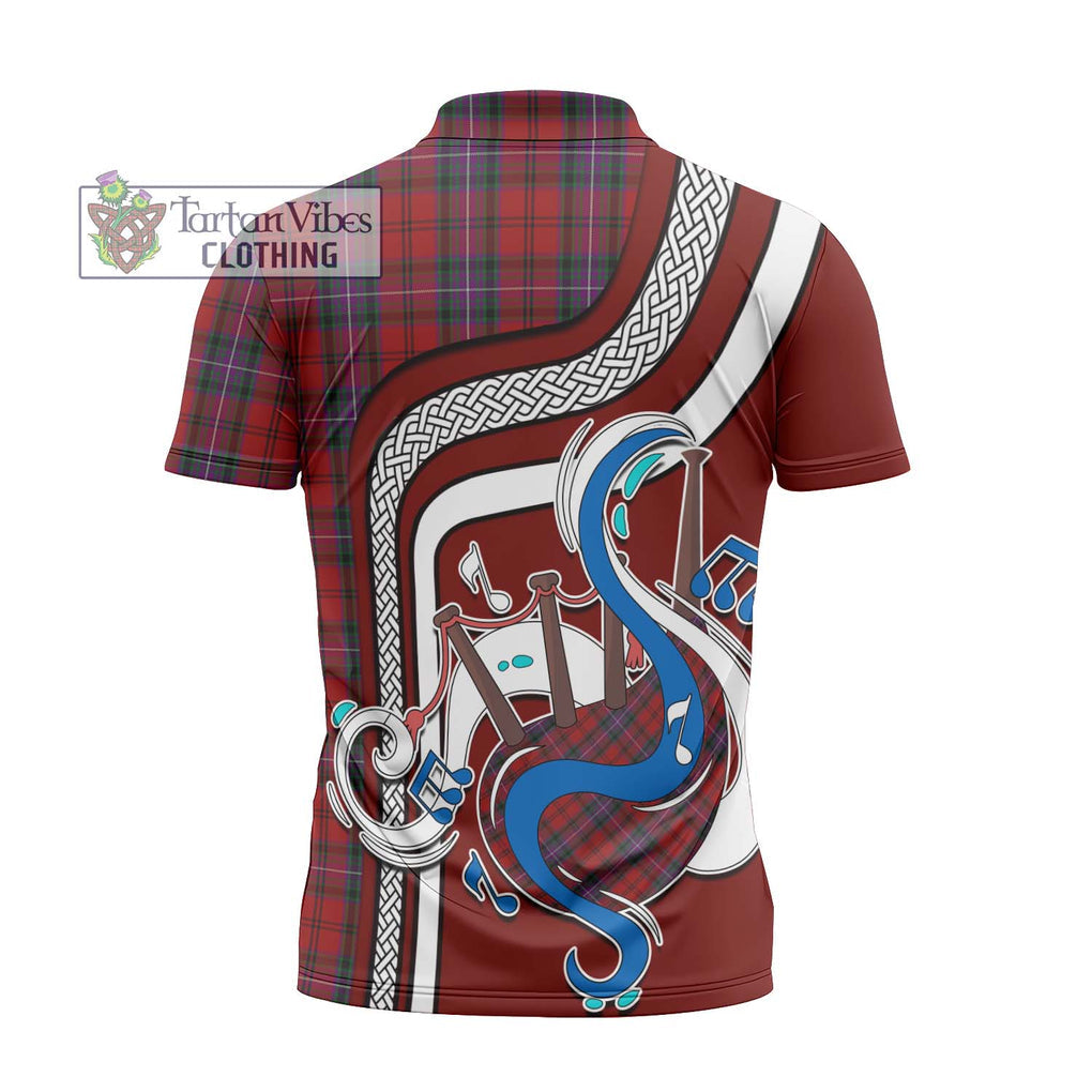 Kelly of Sleat Red Tartan Zipper Polo Shirt with Epic Bagpipe Style - Tartanvibesclothing Shop