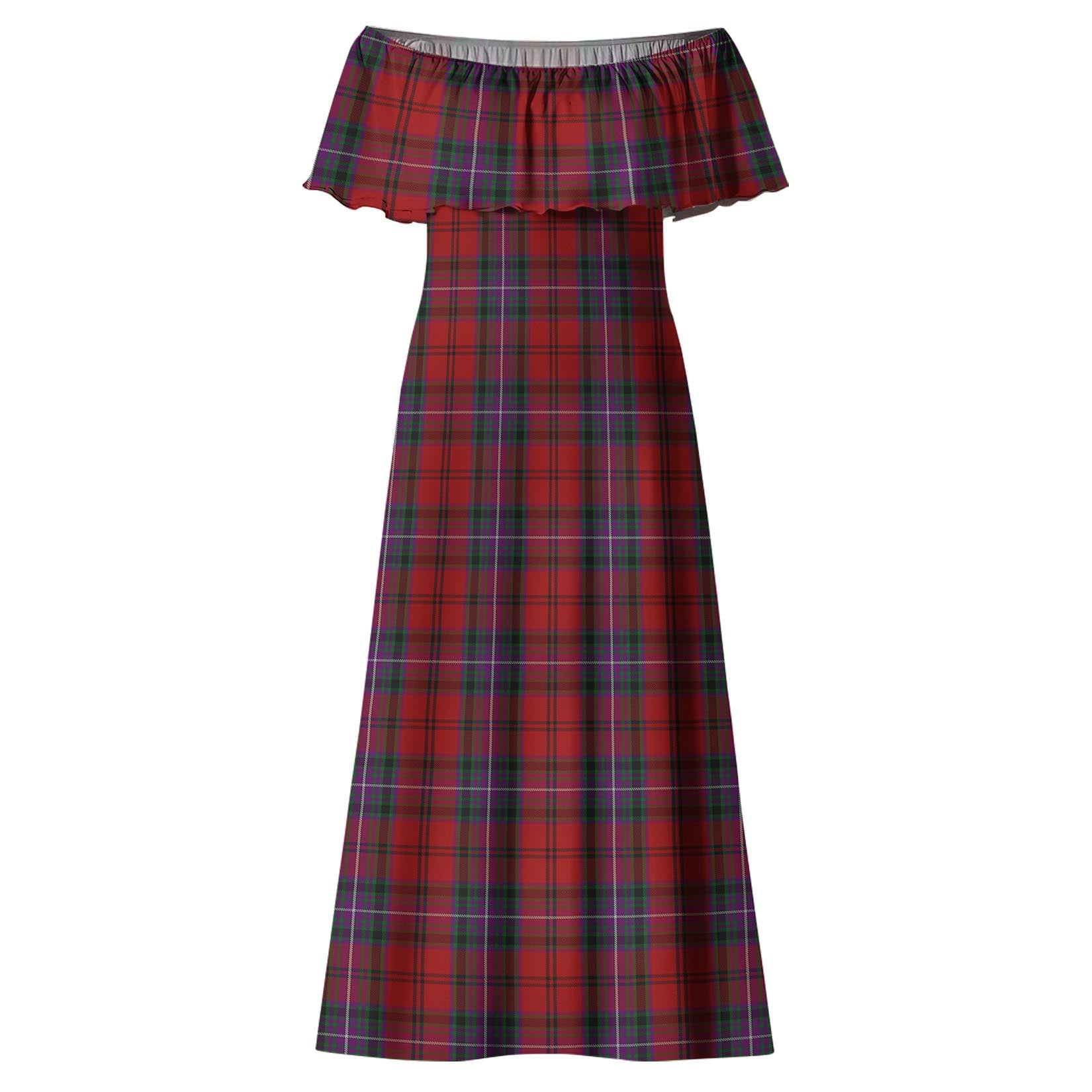 Kelly of Sleat Red Tartan Off Shoulder Long Dress - Tartanvibesclothing