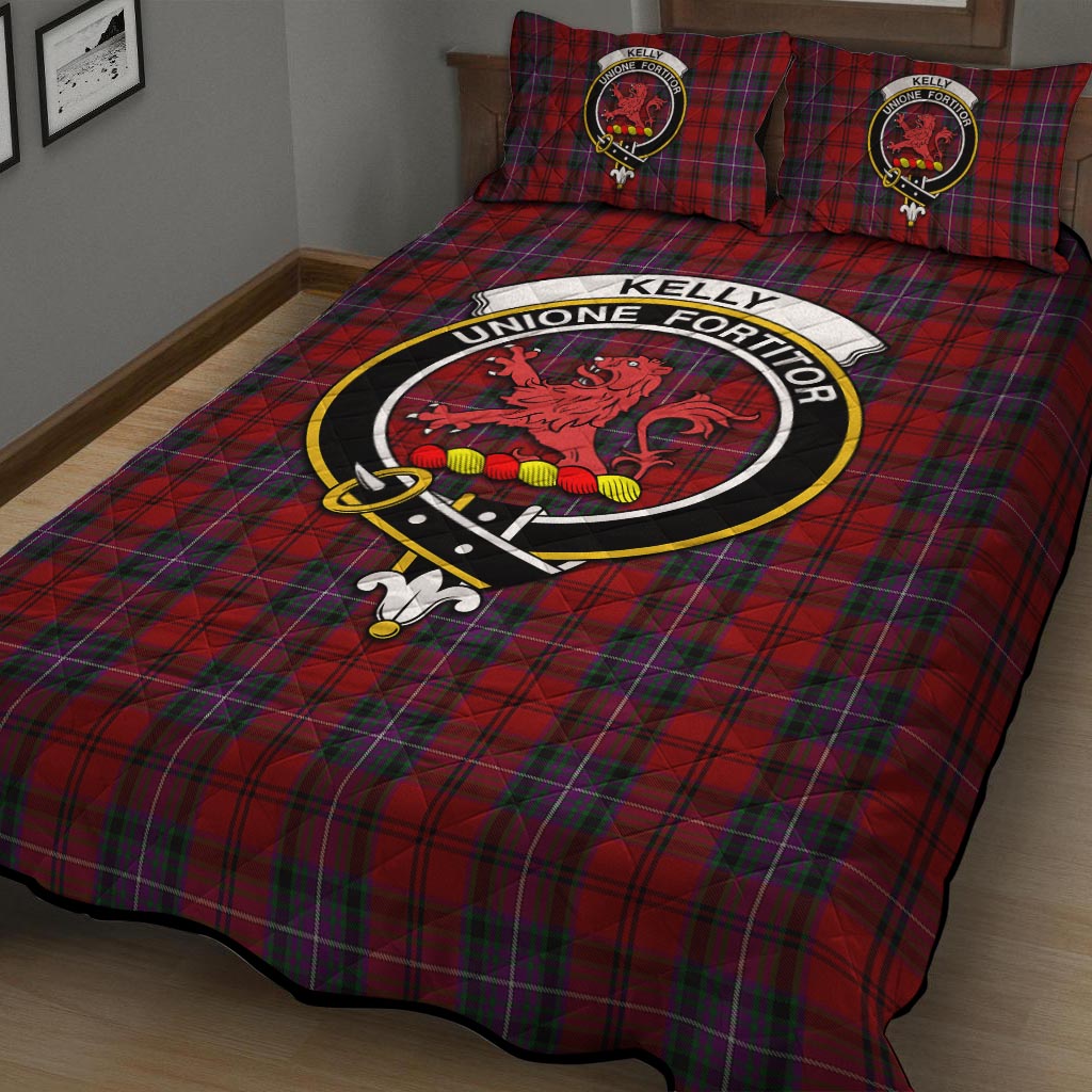 Kelly of Sleat Red Tartan Quilt Bed Set with Family Crest - Tartanvibesclothing